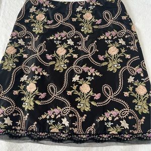 Black Silk Skirt with Floral Embroidery and sequined hem from Express